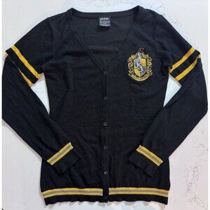 Harry Potter Hufflepuff Cardigan Sweater Embroidered Crest Women's Medium Black